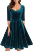 Yumi 1950er Vintage Retro Cocktailkleid Rockabilly V-Ausschnitt Faltenrock Abendkleid Partykleid