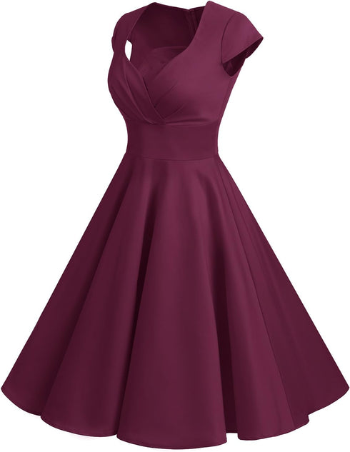 Naoki – Vintage Rockabilly Midi Kleid mit V-Ausschnitt & 3/4 Ärmeln für Cocktail, Hochzeit & Abend