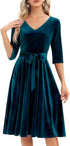 Mikasi Vintage Rockabilly Midi Kleid mit 3/4 Ärmeln und V-Ausschnitt für Hochzeiten und Cocktailpartys