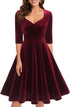Yumi 1950er Vintage Retro Cocktailkleid Rockabilly V-Ausschnitt Faltenrock Abendkleid Partykleid