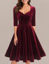 Yumi 1950er Vintage Retro Cocktailkleid Rockabilly V-Ausschnitt Faltenrock Abendkleid Partykleid