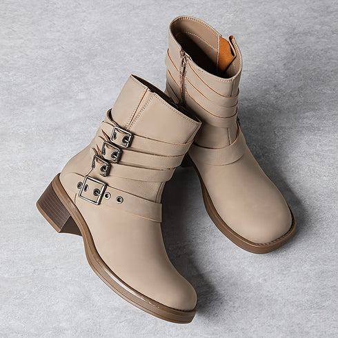 KOMFORTABLE DAMEN KNÖCHELSTIEFEL MIT REISSVERSCHLUSS UND BLOCKABSATZ