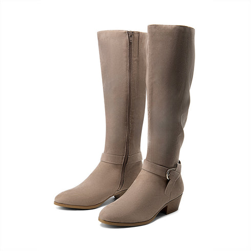 DAMEN KNIEHOHE STRETCH-STIEFEL MIT SEITLICHEM REISSVERSCHLUSS I SLIP-ON HIGH BOOTS