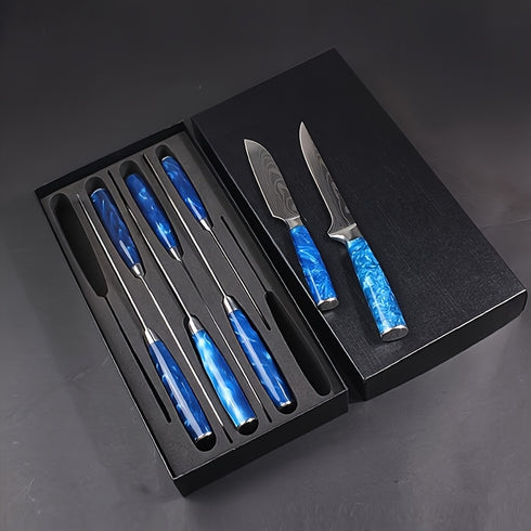 Akatsuki 10-teiliges Kochmesser-Set mit Damast-Design | Shiraki