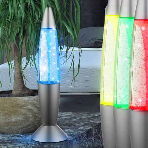 Glitzer LED Tischlampe | Farbwechsel, silber-grau, dekoratives Kinderzimmerlicht