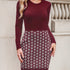 Bedrucktes Rippstrick Bodycon Mini WinterKleid Damen | Langarm & Crew Neck