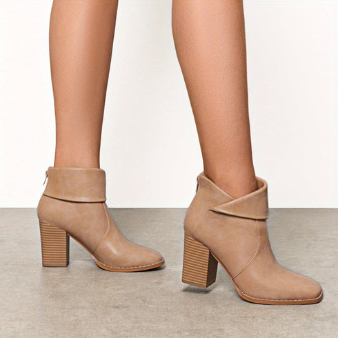 DAMEN KNÖCHELSTIEFEL MIT QUADRATISCHER SPITZE - BLOCKABSATZ-BOOTIES