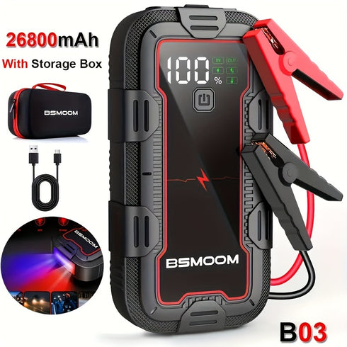 Raiden 6000A Auto Starthilfe Powerbank – Tragbarer Jump Starter mit 26800mAh Akku, 12V Booster, LCD-Display & LED Notlicht