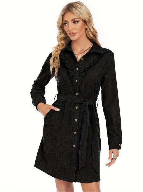 Corduroy Hemd-Knopfkleid für Damen | Herbst und Winter Stil
