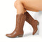 FRAUEN MID-CALF COWBOY-STIEFEL – WESTERN-STYLE MIT GEPRÄGTEM MUSTER FLATTERM ABSATZ UND SPITZEM ZEHENBEREICH