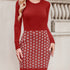 Bedrucktes Rippstrick Bodycon Mini WinterKleid Damen | Langarm & Crew Neck
