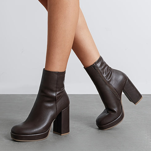 DAMEN-SCHWARZ-STIEFELETTEN MIT BLOCKABSATZ