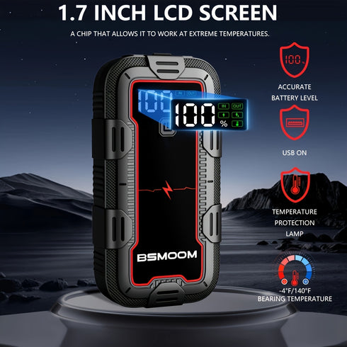 Raiden 6000A Auto Starthilfe Powerbank – Tragbarer Jump Starter mit 26800mAh Akku, 12V Booster, LCD-Display & LED Notlicht