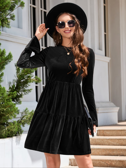 Samt-Mini-Winterkleid mit langen Ärmeln | edler A-Linien-Style für Damen