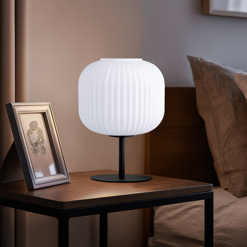 Tischlampe Weißer Jadeglasstreifen – E27 Dekorlampe für Schlafzimmer und Kinderzimmer