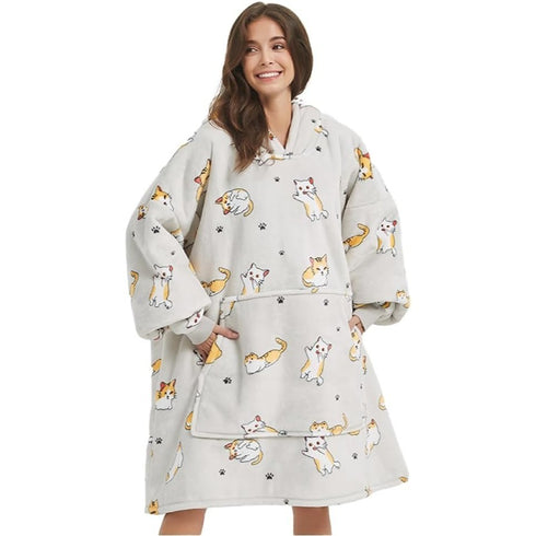 Hoodiedecke mit Ärmeln und Farbmuster | Übergroße flauschige TV-Decke