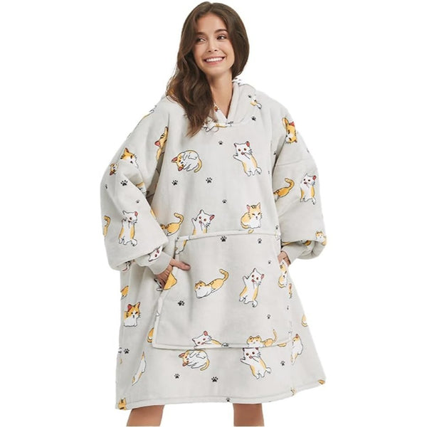 Hoodiedecke mit Ärmeln und Farbmuster | Übergroße flauschige TV-Decke