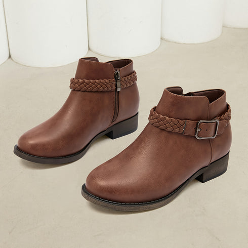 Damen Kunstleder Stiefeletten mit niedrigem Absatz