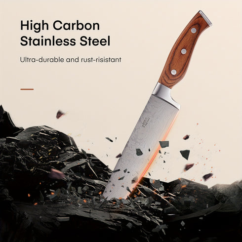 14-teiliges Küchenmesser-Set | Hochkohlenstoff-Edelstahl mit Holzblock & Selbstschärfer