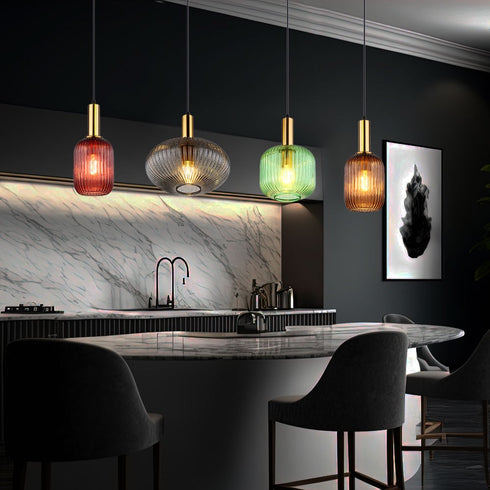 Aila 4-Licht Retro Pendelleuchte Hängendes Licht Metallglas