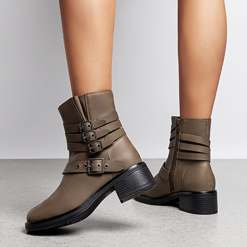 KOMFORTABLE DAMEN KNÖCHELSTIEFEL MIT REISSVERSCHLUSS UND BLOCKABSATZ