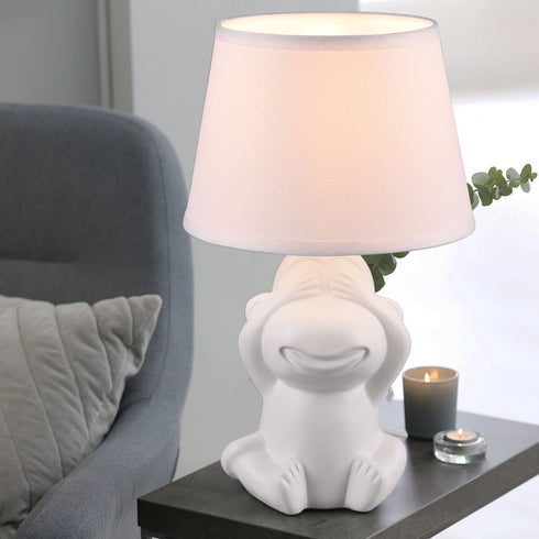 Tischlampe weiß – Nachtlicht Keramik mit Stoffschirm für Kinderzimmer Schlafzimmer