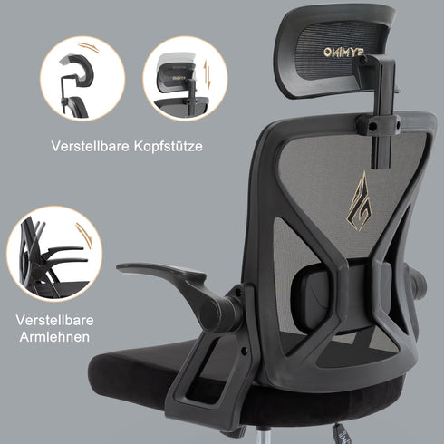 Ergonomischer Büro-Drehstuhl mit Kopfstütze und Lendenwirbelstütze