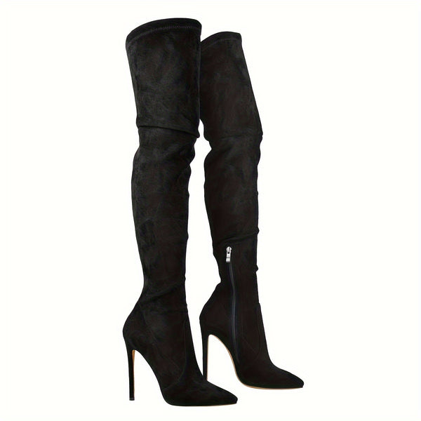Damen Überknee Stiletto Stiefel mit Spitzem Zeh und Reißverschluss