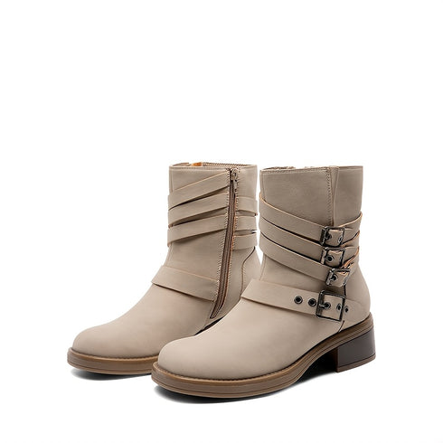 DAMEN KNÖCHELHOHE STIEFEL | SEITLICHER REISSVERSCHLUSS | KLOBIGER BLOCKABSATZ