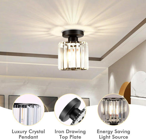 Liliane E27 Mini-Kristall-Deckenleuchte Schwarz LED | Shiraki