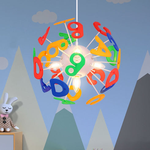 Pendelleuchte Kinderzimmer Buchstaben-Design | bunte Kugel, 14 Fassungen