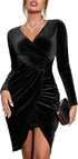 Maiki Samtkleid Langarm Elegant Cocktailkleid V-Ausschnitt Hohe Taille Bodycon Partykleid glÀnzend Club Dress