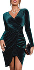 Maiki Samtkleid Langarm Elegant Cocktailkleid V-Ausschnitt Hohe Taille Bodycon Partykleid glÀnzend Club Dress