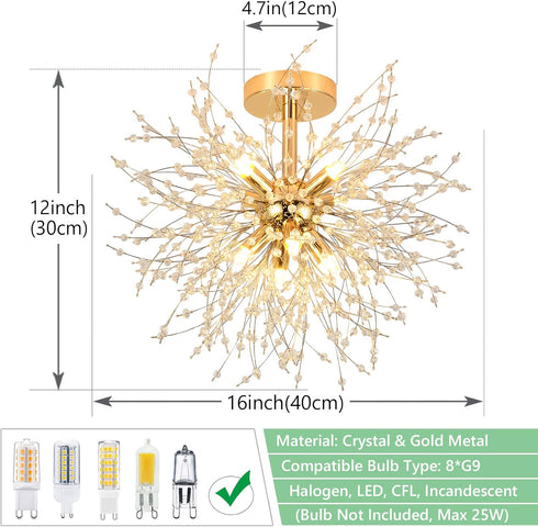 Aurélie G9 Kristall-Deckenleuchte 8-flammige Goldene Deckenleuchte | Shiraki