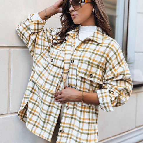 DAMEN KARO-OVERSIZEJACKE MIT TASCHEN | CASUAL-LOOK