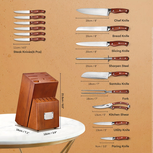 Shiraki Allzweck Küchenmesser Set 16-teilig | Holzgriff & Block