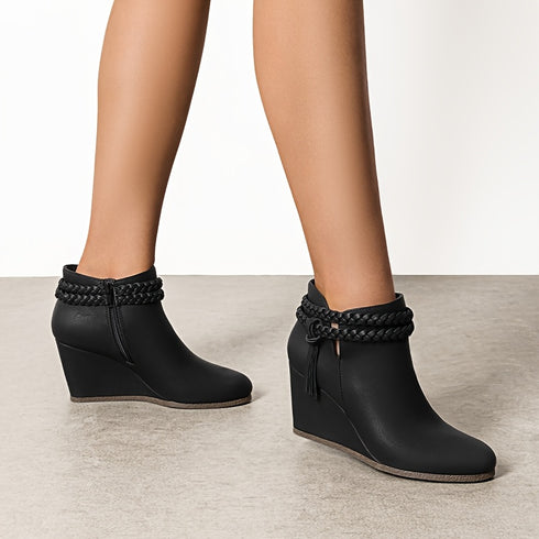 FRAUEN KEILABSATZ-STIEFELETTEN – WESTERN-STIL HERBSTSCHUHE FÜR KLEIDER