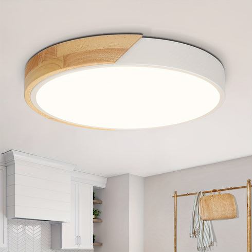 Licht Holz LED Deckenleuchte Rund Minimalistisch Weiß