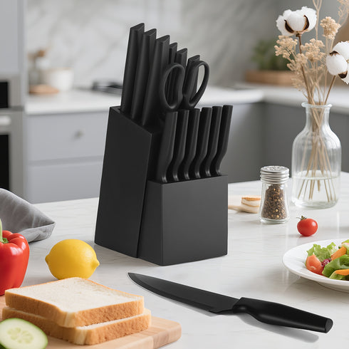 Kireaji 15‑teiliges Messer‑Set Premium Kohlenstoffstahl & Holzblock | Shiraki