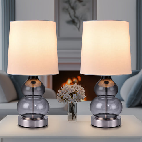 Glas-Kürbis Schreibtischlampe 44 cm Leinenschirm beige