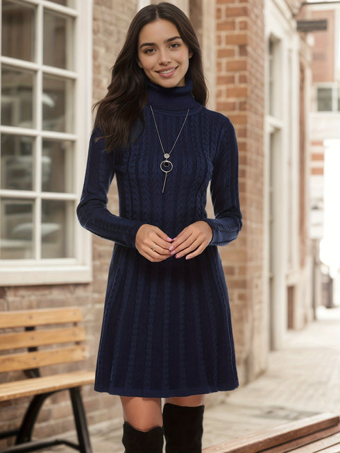 A-Linien-Strick Damen-Winterkleid | Hoher Halsausschnitt und lange Ärmel