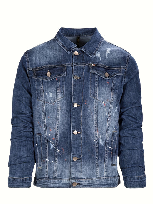 Helmaric Vintage Distressed Jeansjacke - Weiß gewaschener und ausgefranster Saum