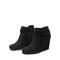 ELEGANTE DAMEN-SCHWARZE KEILABSATZ-STIEFELETTEN MIT GEFLOCHTENEM FRANSDETAIL – HIGH-HEEL-STIEFEL