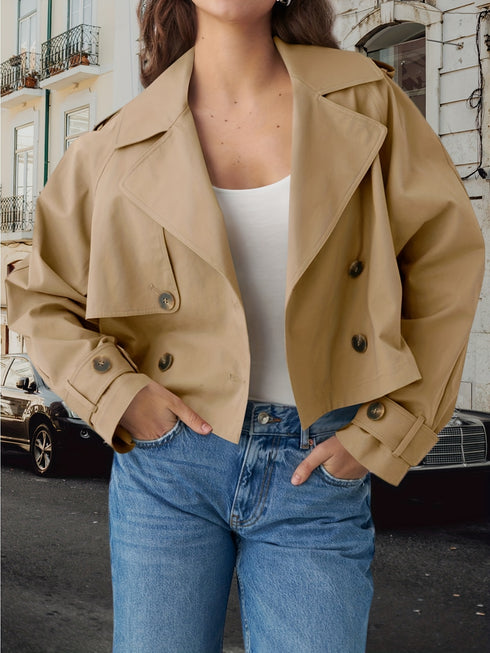 Cropped Damen Trenchcoat – kurzer Mantel mit Revers & Doppelreihe