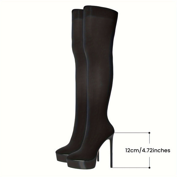 PLATEAU-STIEFEL MIT ELASTISCHEM ABSATZ UND OVERKNEE-STIEFEL MIT HOHEM STILETTO UND LANGEM SCHAFT