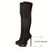 PLATEAU-STIEFEL MIT ELASTISCHEM ABSATZ UND OVERKNEE-STIEFEL MIT HOHEM STILETTO UND LANGEM SCHAFT