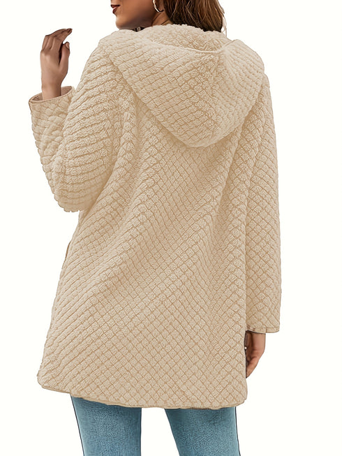 Frauen Plüschjacke Pullover mit Kapuze – Warmer Fleece-Cardigan mit Taschen