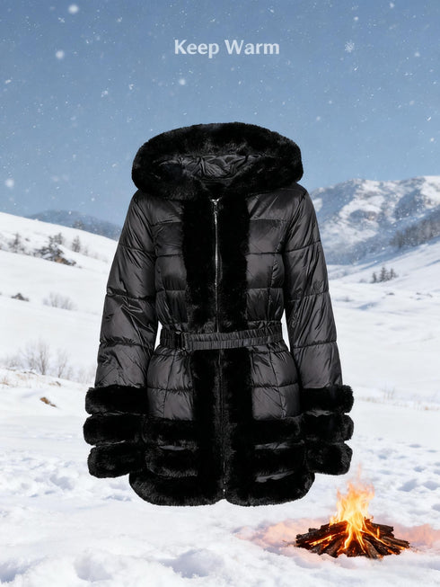 Wintermantel Damen mit Kapuze & Taillenzug – elegant & warm