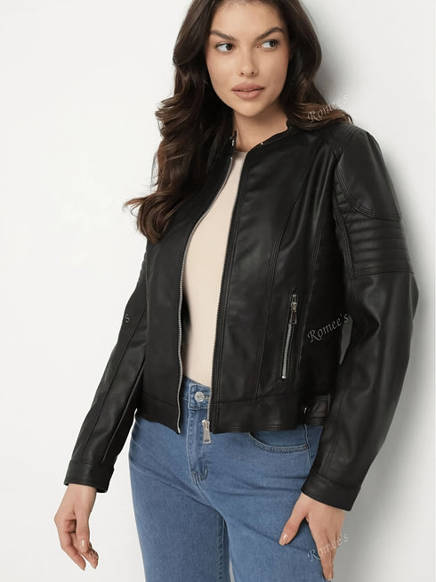 DAMEN SKINNY BIKERJACKE | LANGARM REISSVERSSCHLUSS