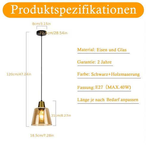 Ida Retro Modern 1-flammig Skandi Hängelampe Glas E27